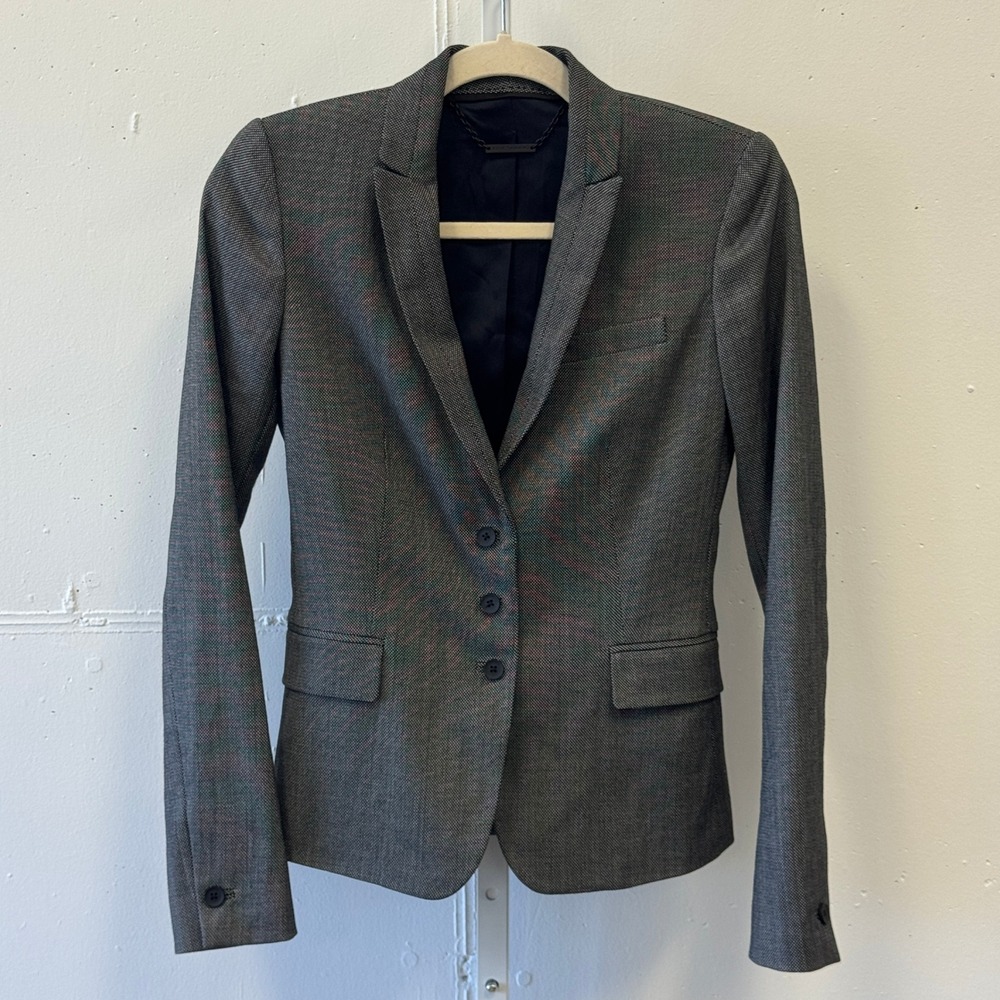 Elie Tahari Women's Grey Textured 3-Button Classic Tailored Blazer Jacket Size 0